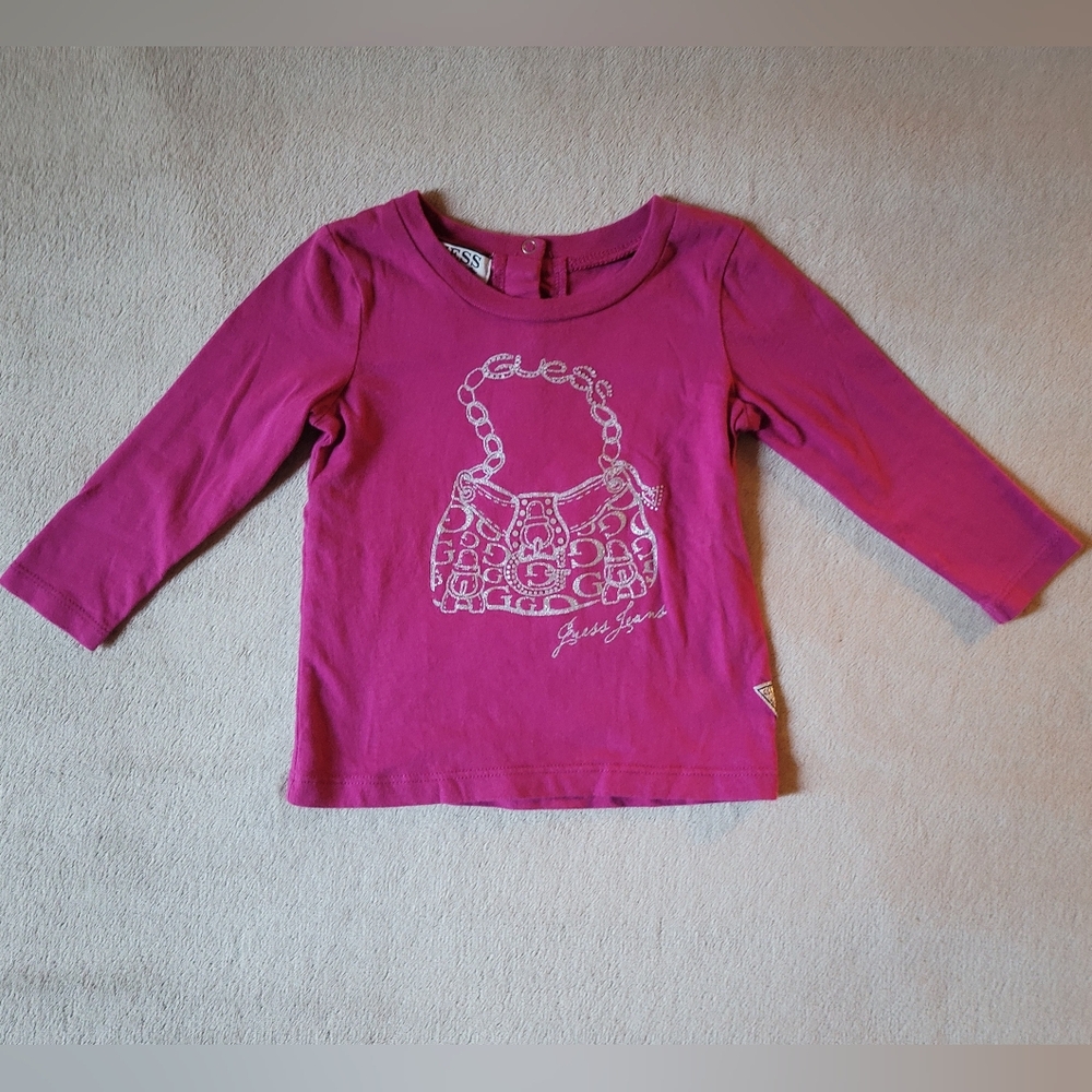 Guess Girl Purple Long Sleeve Guess Silver Handbag Shirt Size 12 Month